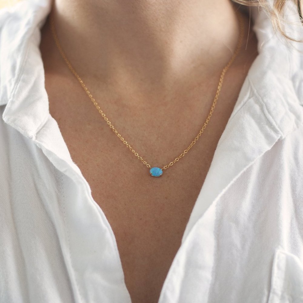 ♥️ Blue Opal 18k Gold Plated Necklace